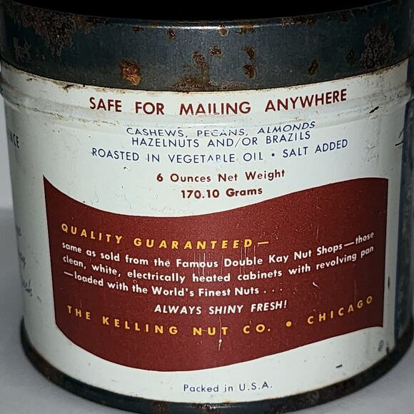 Vintage Original Double Kay Nut Shop Tin Great Graphics 3 Inch See Desc & Pic - Picture 5 of 12